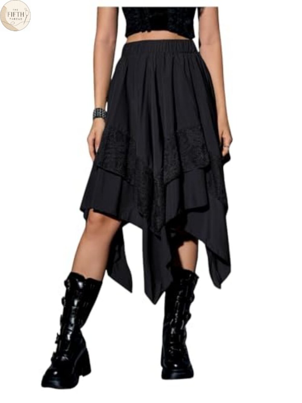 Renaissance Flowy Lace Asymmetrical High Low A-Line Midi Skirt